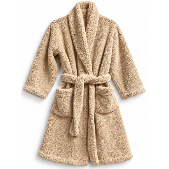 Pottery Barn Other - Pottery Barn Teddy Bear Robe Camel Tan Faux Fur Plush Bathrobe Medium